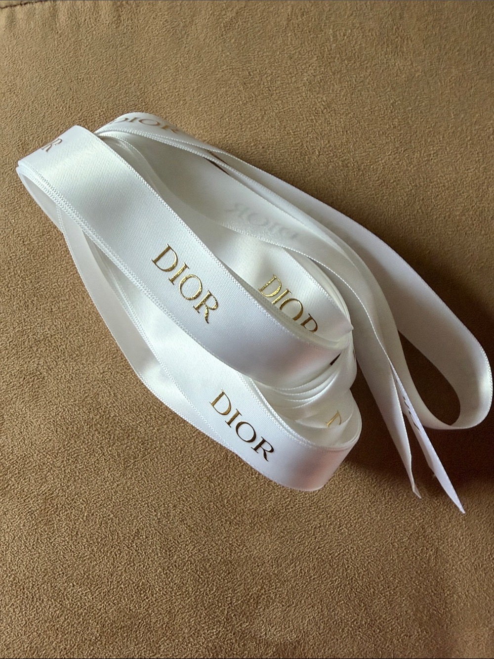 Dior White Satin Ribbon with Gold Logo Print
